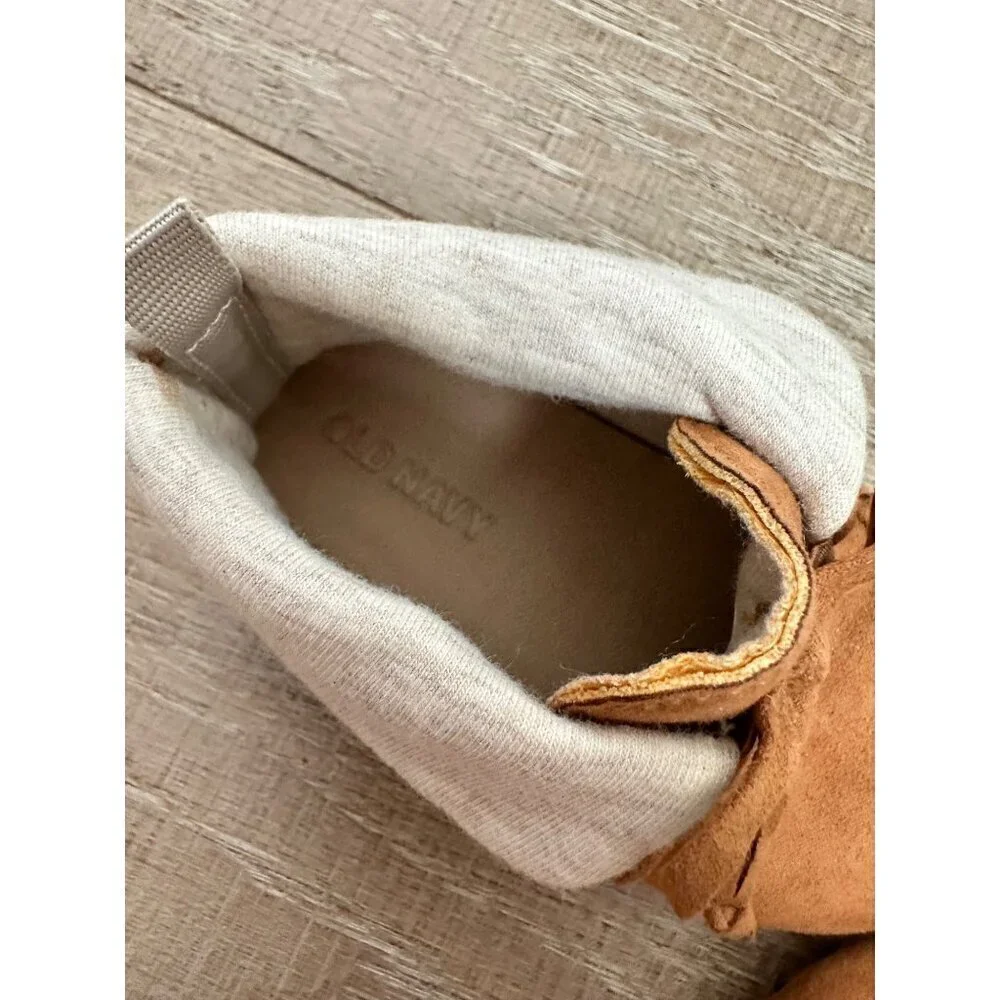 Baby Moccasin Slippers By Old Navy 12-18M Faux Suede & Cotton Blend Tan & Cream